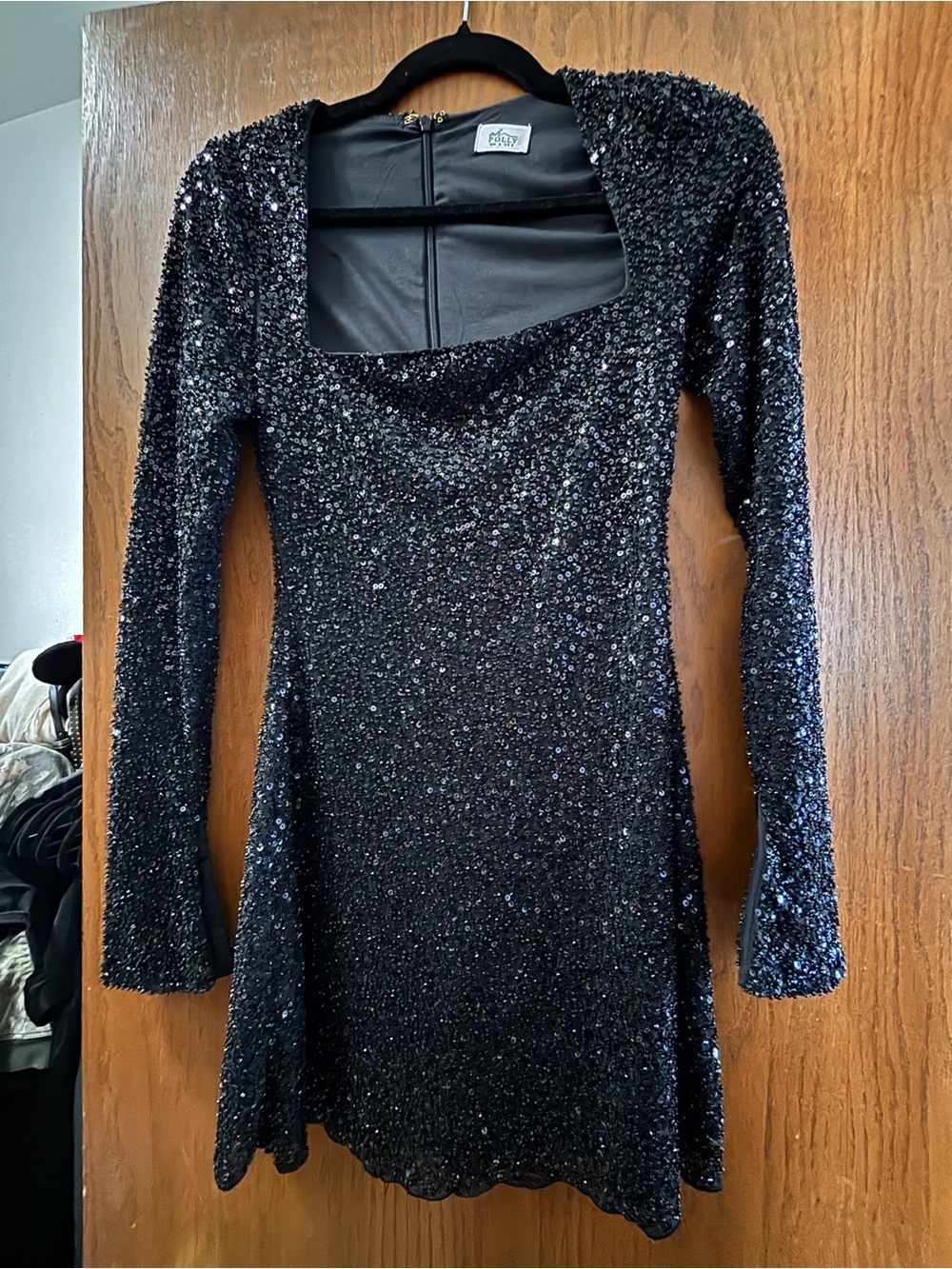 Oh Polly Black Sequin Mini Dress with Square Neckline